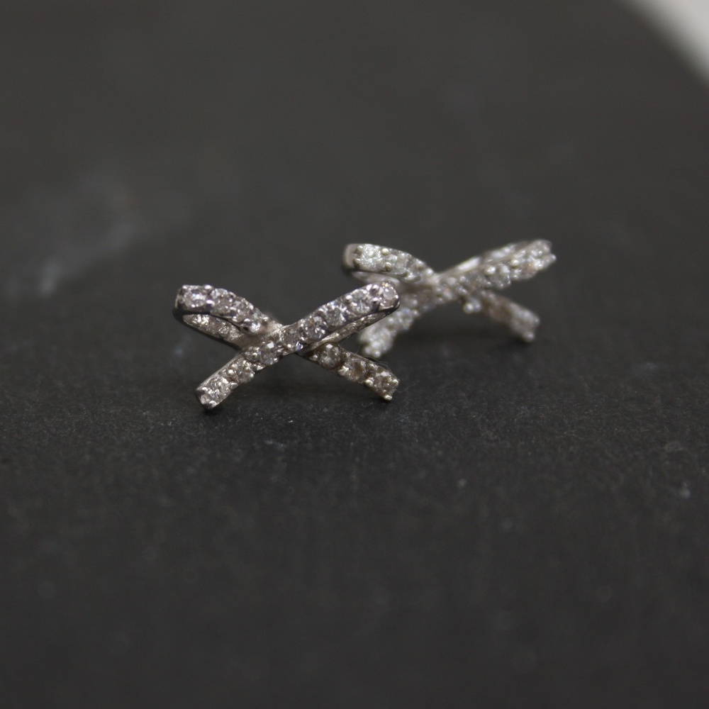 Cute CZ Sterling Silver Bow Earrings